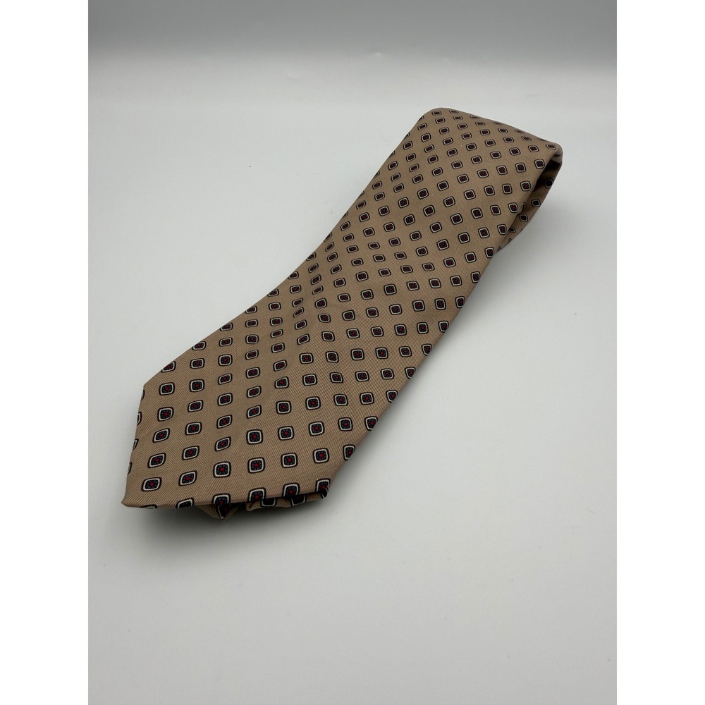 Robert Talbott for Daniels Ltd Tan Silk‎ Geometric Medallion Tie Hand Sewn Italy